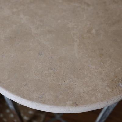 Pair of Round Side Tables with Stone Top