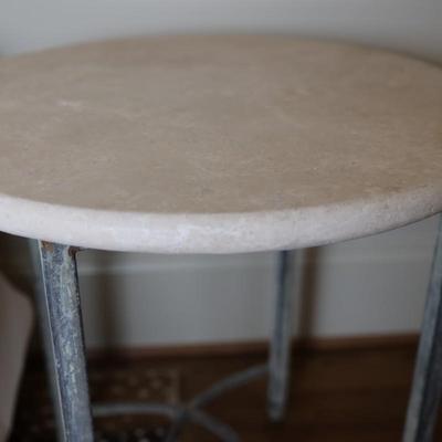 Pair of Round Side Tables with Stone Top