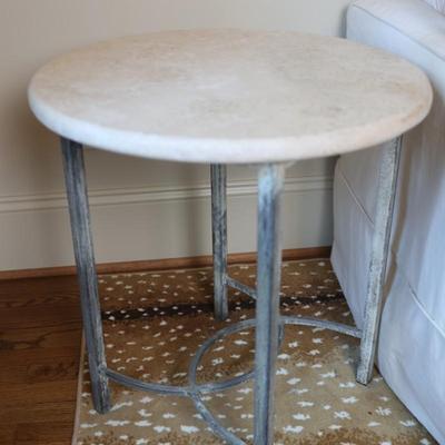 Pair of Round Side Tables with Stone Top
