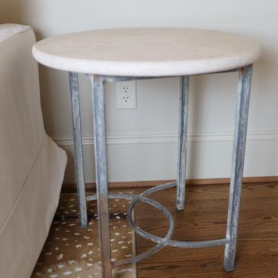 Pair of Round Side Tables with Stone Top