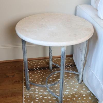 Pair of Round Side Tables with Stone Top
