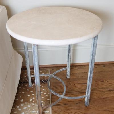 Pair of Round Side Tables with Stone Top