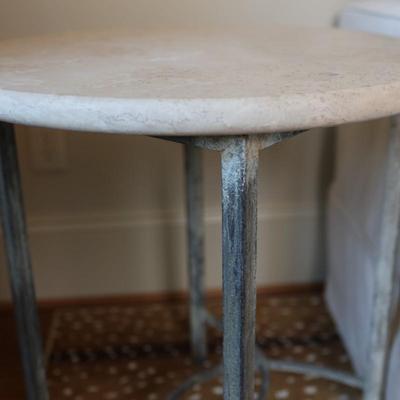Pair of Round Side Tables with Stone Top