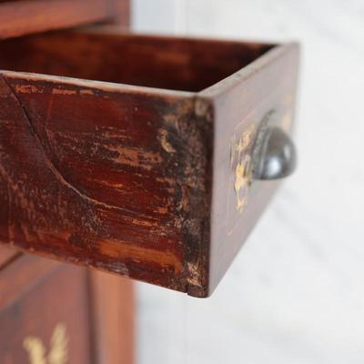 Wood Cabinet Vanity with Marble Vessel Sink and Gold Floral Detail