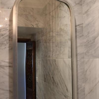 Silver-Framed Mirror with Arched Top