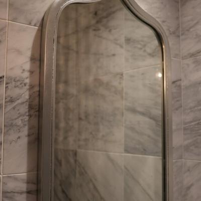 Silver-Framed Mirror with Arched Top