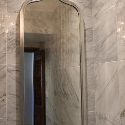 Silver-Framed Mirror with Arched Top