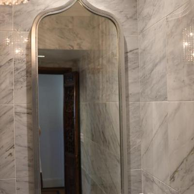 Silver-Framed Mirror with Arched Top