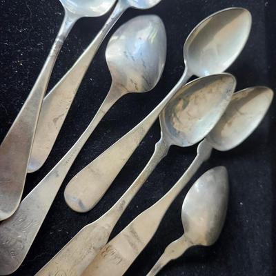 Sale Photo Thumbnail #566: This is a mixed lot of coin silver teaspoons attributed to Boston MA silversmiths 
from 1838 to 1862.  They are engraved on the back of the spoons.
Stamps include N. Harding and Lincoln & Reed.  There are 2 others that are difficult to read due to the age
