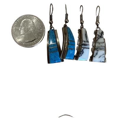Sterling Jewelry - 1 set of earrings with White Buffalo Turquoise and 1 set with Turquoise