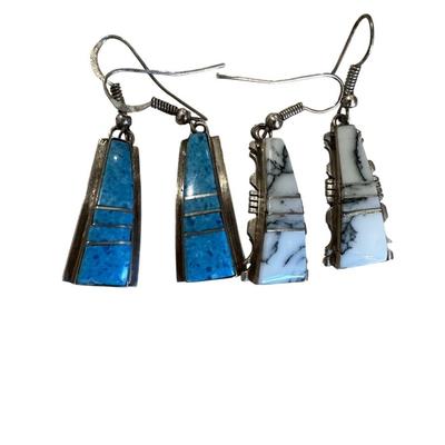 Sterling Jewelry - 1 set of earrings with White Buffalo Turquoise and 1 set with Turquoise