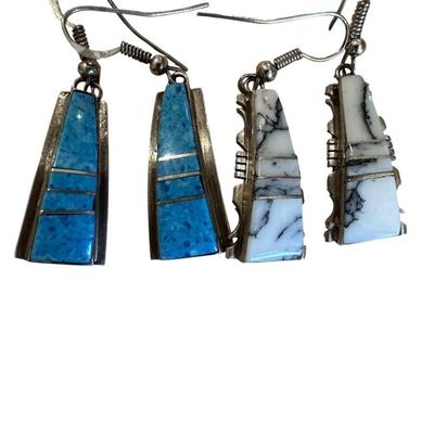 Sterling Jewelry - 1 set of earrings with White Buffalo Turquoise and 1 set with Turquoise