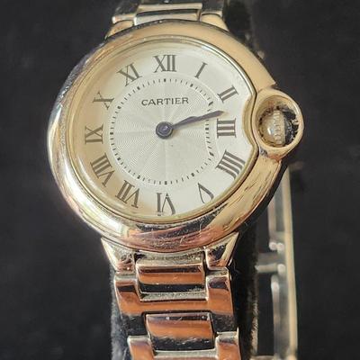 Sale Photo Thumbnail #584: SS case, quartz movement, water resistant, Swiss, 
Blue sapphire cabochon crown, fair condition.
Age related wear (could be buffed out by a jeweler)
Untested, may require winding, parts, service or repair.
We did not do any work on this watch due to the v