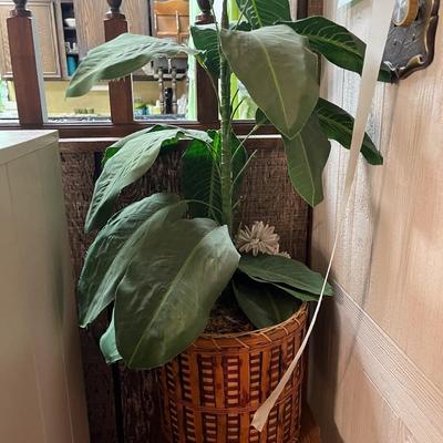 Sale Photo Thumbnail #1098: Hanging basket planter, plant stand, fake plant, framed artwork