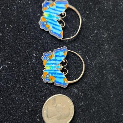 Sale Photo Thumbnail #604: Striking enamel on silver butterfly earrings
Retails at $130.00