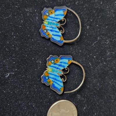 Sale Photo Thumbnail #605: Striking enamel on silver butterfly earrings
Retails at $130.00