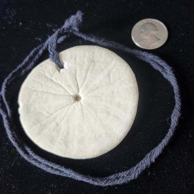 Sale Photo Thumbnail #608: 3 inch diameter sand dollar, 26 inch cord.
Retail at $115.00