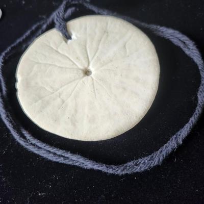 Sale Photo Thumbnail #607: 3 inch diameter sand dollar, 26 inch cord.
Retail at $115.00