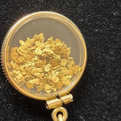 Sale Photo Thumbnail #615: Nuggets in a gold tone case, the karat content of the nuggets is unknown.
The 17 inch chain is 10K gold.