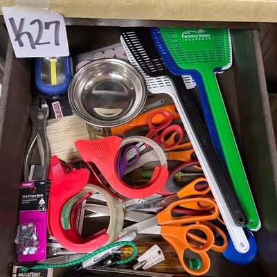 Sale Photo Thumbnail #1160: Flyswatters, scissors, tape, etc.