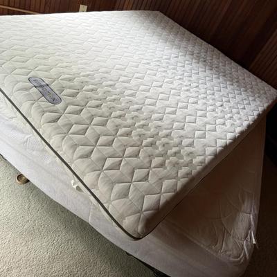 Full size mattress, metal box spring, Sleepmax padded bed topper