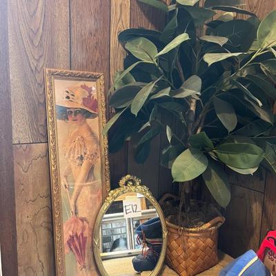 Sale Photo Thumbnail #1212: Fake plant, mirror, framed art