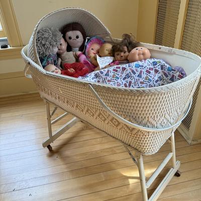 Vintage Bassinet loaded with vintage dolls