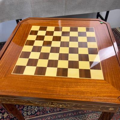Sale Photo Thumbnail #18: Table is in excellent condition, 30" square and 30" tall. Beautifully kept circa 1960's inlay table. Chess, Checkers, Backgammon, Felt top for cards, including a roulette table. If shipping is desired we can facilitate dropping of at a crater/shipping com