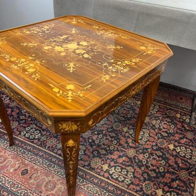 Sale Photo Thumbnail #16: Table is in excellent condition, 30" square and 30" tall. Beautifully kept circa 1960's inlay table. Chess, Checkers, Backgammon, Felt top for cards, including a roulette table. If shipping is desired we can facilitate dropping of at a crater/shipping com