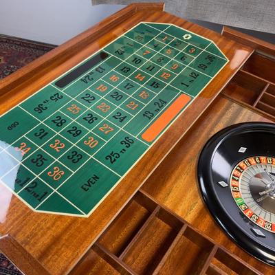 Sale Photo Thumbnail #23: Table is in excellent condition, 30" square and 30" tall. Beautifully kept circa 1960's inlay table. Chess, Checkers, Backgammon, Felt top for cards, including a roulette table. If shipping is desired we can facilitate dropping of at a crater/shipping com