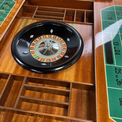 Sale Photo Thumbnail #24: Table is in excellent condition, 30" square and 30" tall. Beautifully kept circa 1960's inlay table. Chess, Checkers, Backgammon, Felt top for cards, including a roulette table. If shipping is desired we can facilitate dropping of at a crater/shipping com