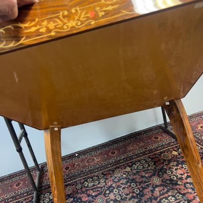 Sale Photo Thumbnail #25: Table is in excellent condition, 30" square and 30" tall. Beautifully kept circa 1960's inlay table. Chess, Checkers, Backgammon, Felt top for cards, including a roulette table. If shipping is desired we can facilitate dropping of at a crater/shipping com