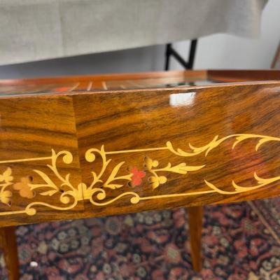 Sale Photo Thumbnail #26: Table is in excellent condition, 30" square and 30" tall. Beautifully kept circa 1960's inlay table. Chess, Checkers, Backgammon, Felt top for cards, including a roulette table. If shipping is desired we can facilitate dropping of at a crater/shipping com