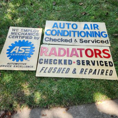 3 Automotive Garage Service Station Plastic Signs w Raised Lettering