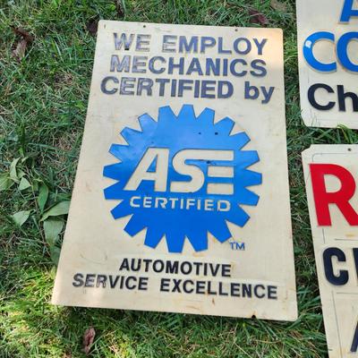 3 Automotive Garage Service Station Plastic Signs w Raised Lettering