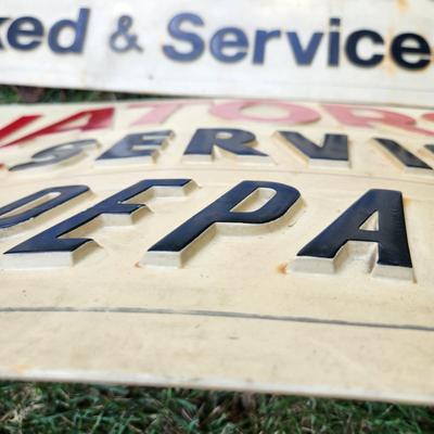 3 Automotive Garage Service Station Plastic Signs w Raised Lettering