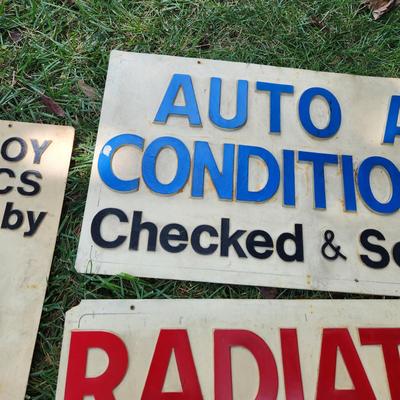 3 Automotive Garage Service Station Plastic Signs w Raised Lettering