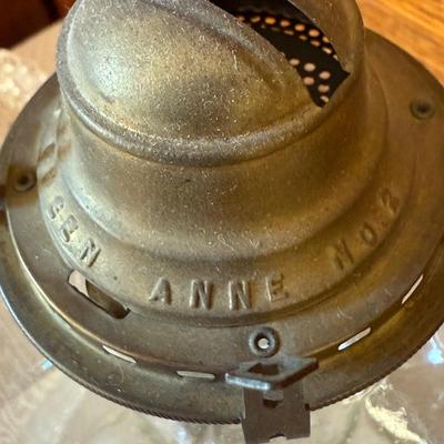 Vintage No 2 Queen Anne Hurricane Lamp, Glass Cigarette Box, Glass Perfume Bottle