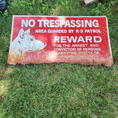 Metal Sign No Trespassing Guarded by K-9 Patrol Garage Man Cave Deco