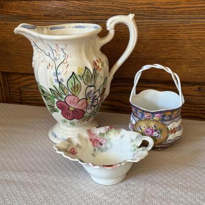 Vintage pitcher, candy dishes