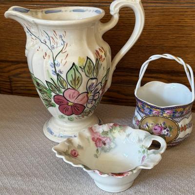 Vintage pitcher, candy dishes