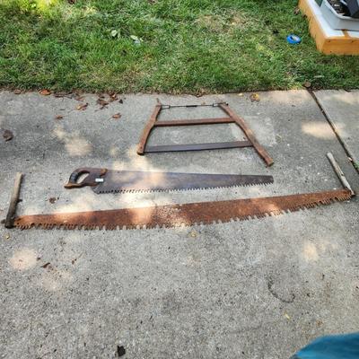 3 Antique Saws 2 man Saw Crosscut