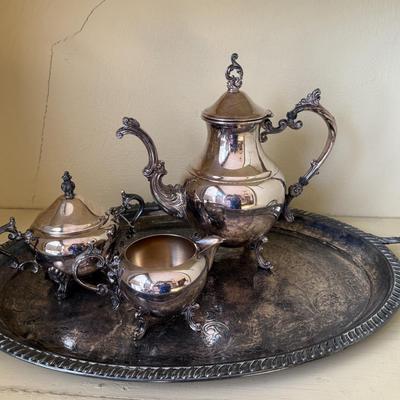 Rogers Co, silver plated Platter, teapot, sugar/creamer