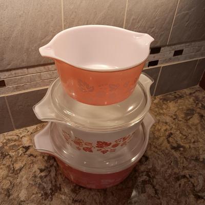 PYREX PINK GOOSEBERRY CASSEROLE DISHES