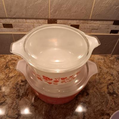 PYREX PINK GOOSEBERRY CASSEROLE DISHES