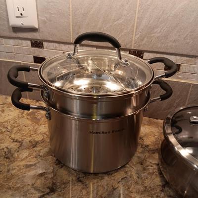 RACHEL RAY SAUCEPAN, DOUBLE BOILER/STEAMER AND A FRY PAN