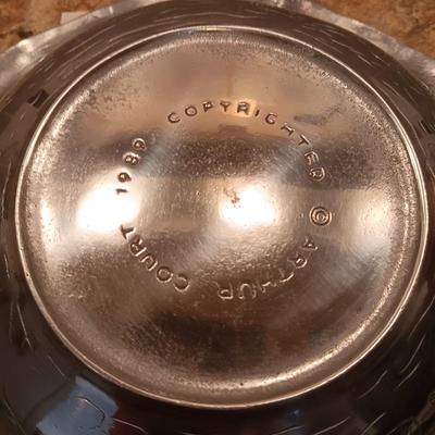 VERY DETAILED WITH BEAR, FISH & BIRDS PEWTER SALAD BOWL WITH UTENSILS BY ARTHUR COURT