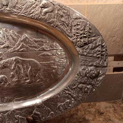 VERY DETAILED W/BEARS/FISH & BIRDS PEWTER PLATTER BY ARTHUR COURT