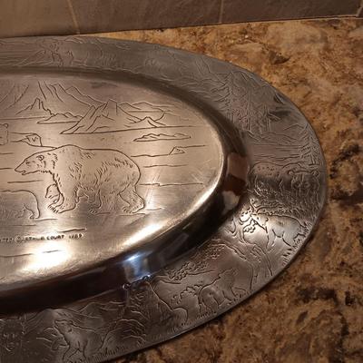 VERY DETAILED W/BEARS/FISH & BIRDS PEWTER PLATTER BY ARTHUR COURT