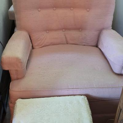 Two pink chairs & ottoman